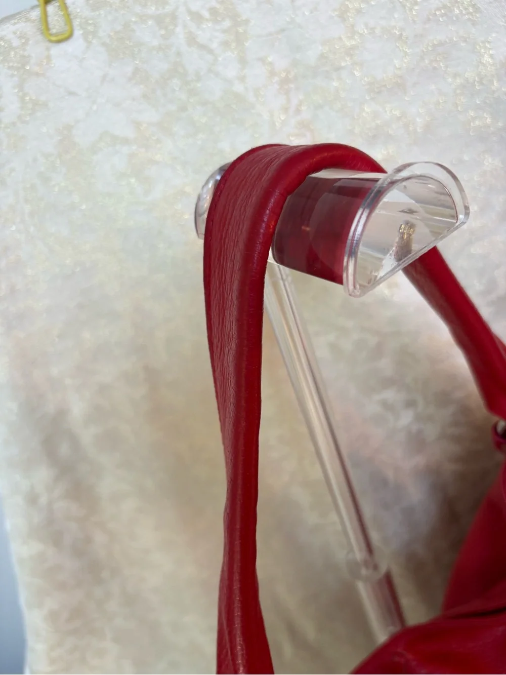 Pulicati Red Leather Whipstitched Hobo Shoulder Bag
